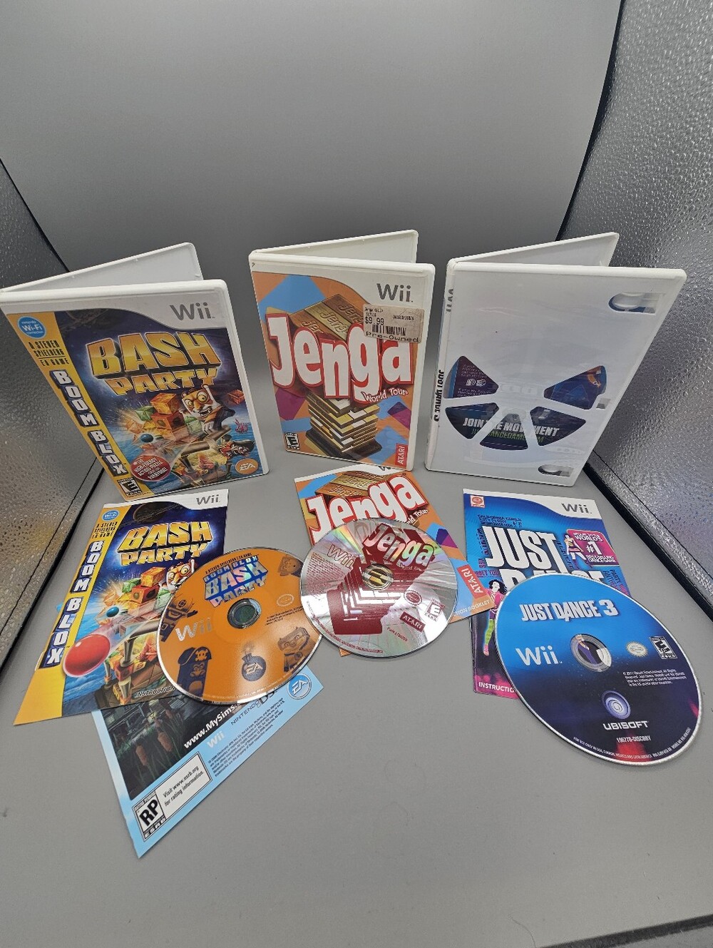 Nintendo Wii Game Lot CIB Boom Blox Bash Party Just Dance 3 Jenga Y2k Vtg Set